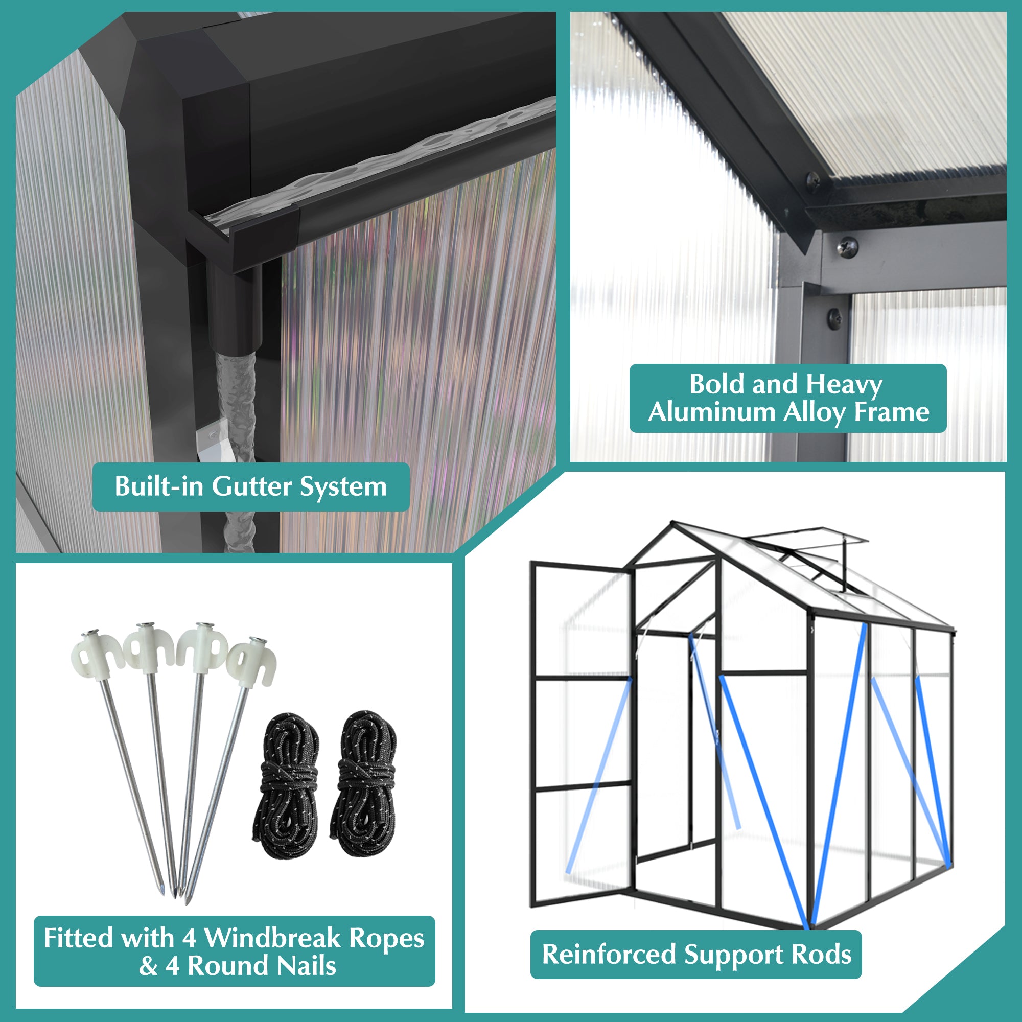 Heavy Duty Aluminum Greenhouse 6x6 FT