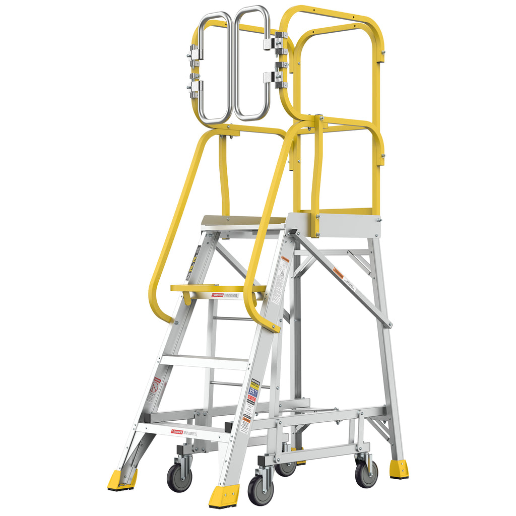 4 Step 375lbs Aluminum Rolling Platform Ladder