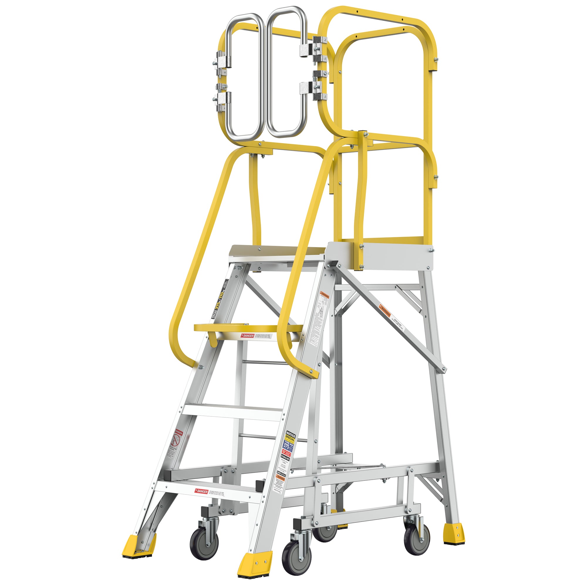 4 Step 375lbs Aluminum Rolling Platform Ladder