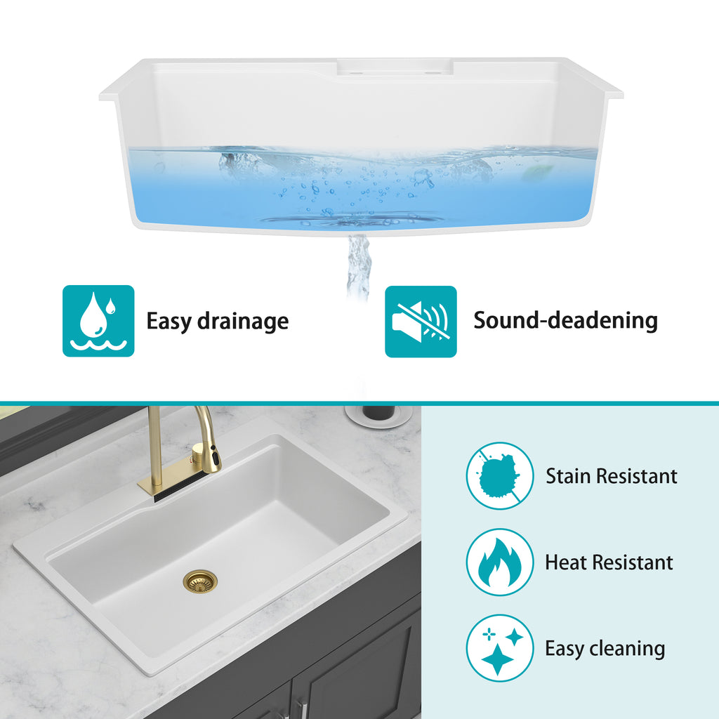 33" Drop In Waterfall Kitchen Sink