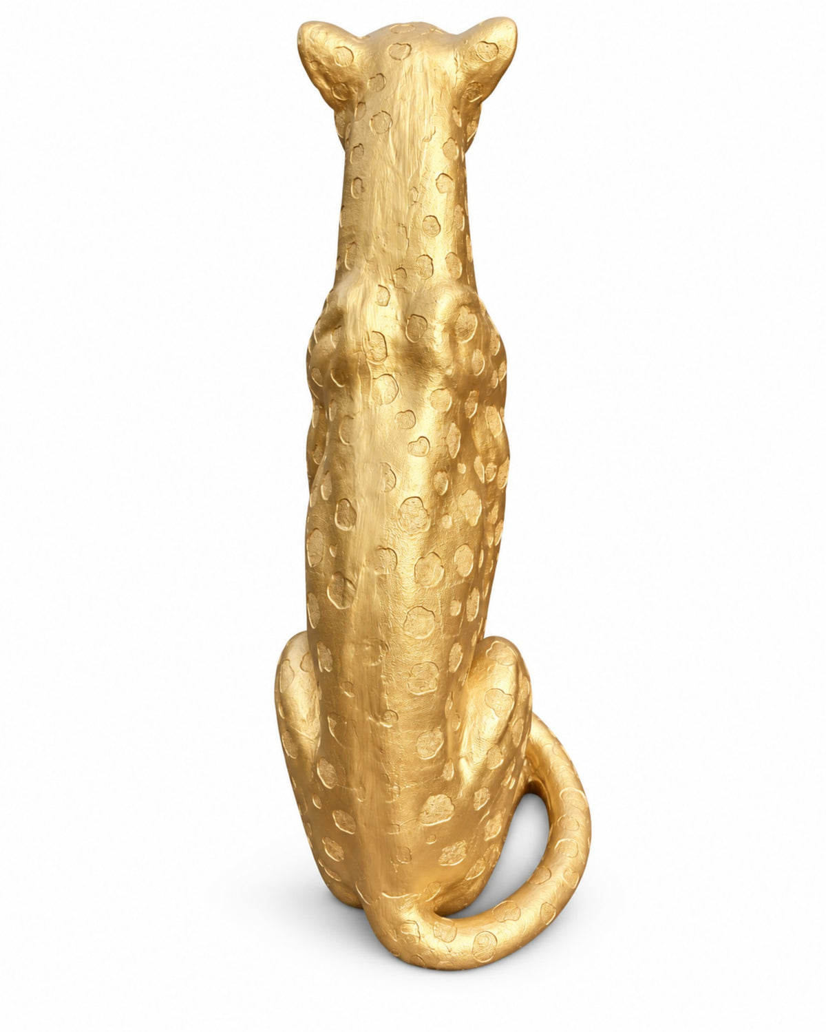 Gold Leopard Statue, 33.86 Inch Tall, Resin Fiberglass Seated Sculpture