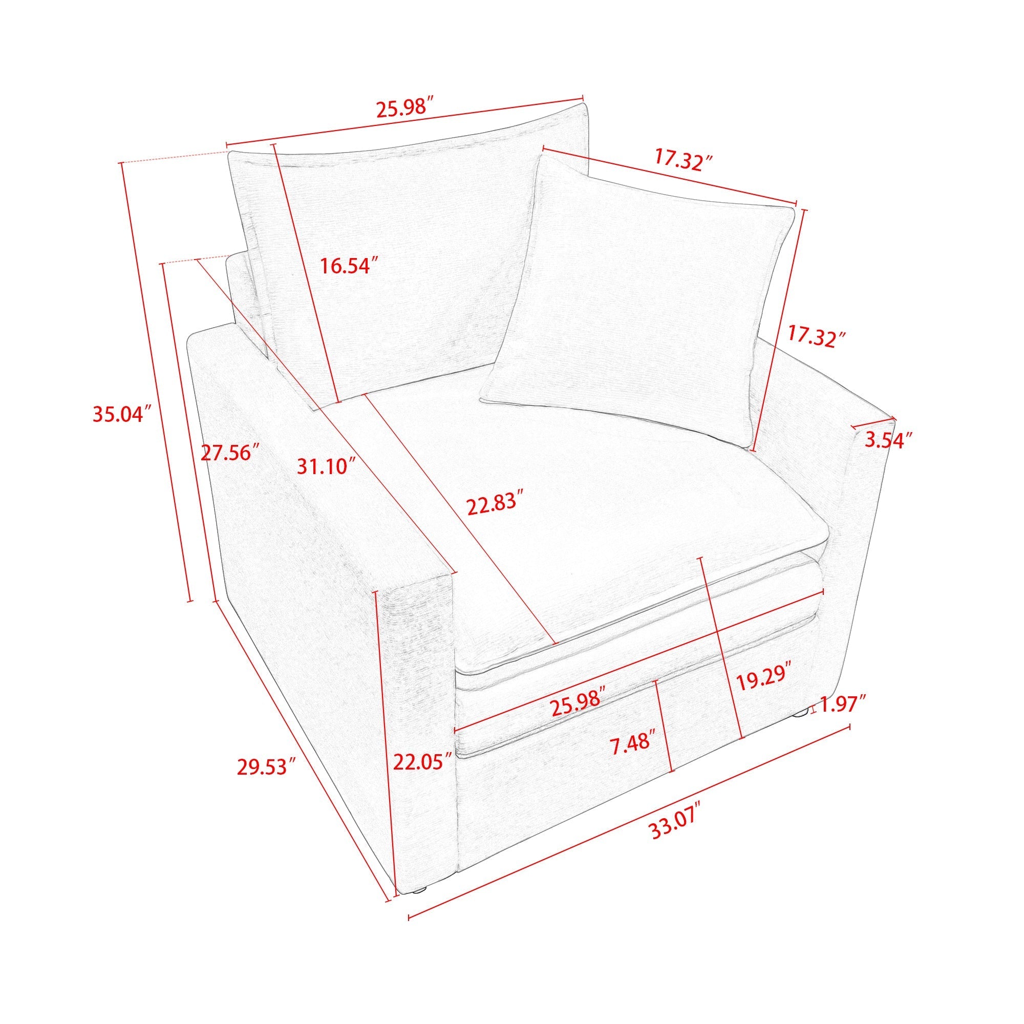 Plush Chenille Armchair with Deep Seating and Double-Layer Cushions