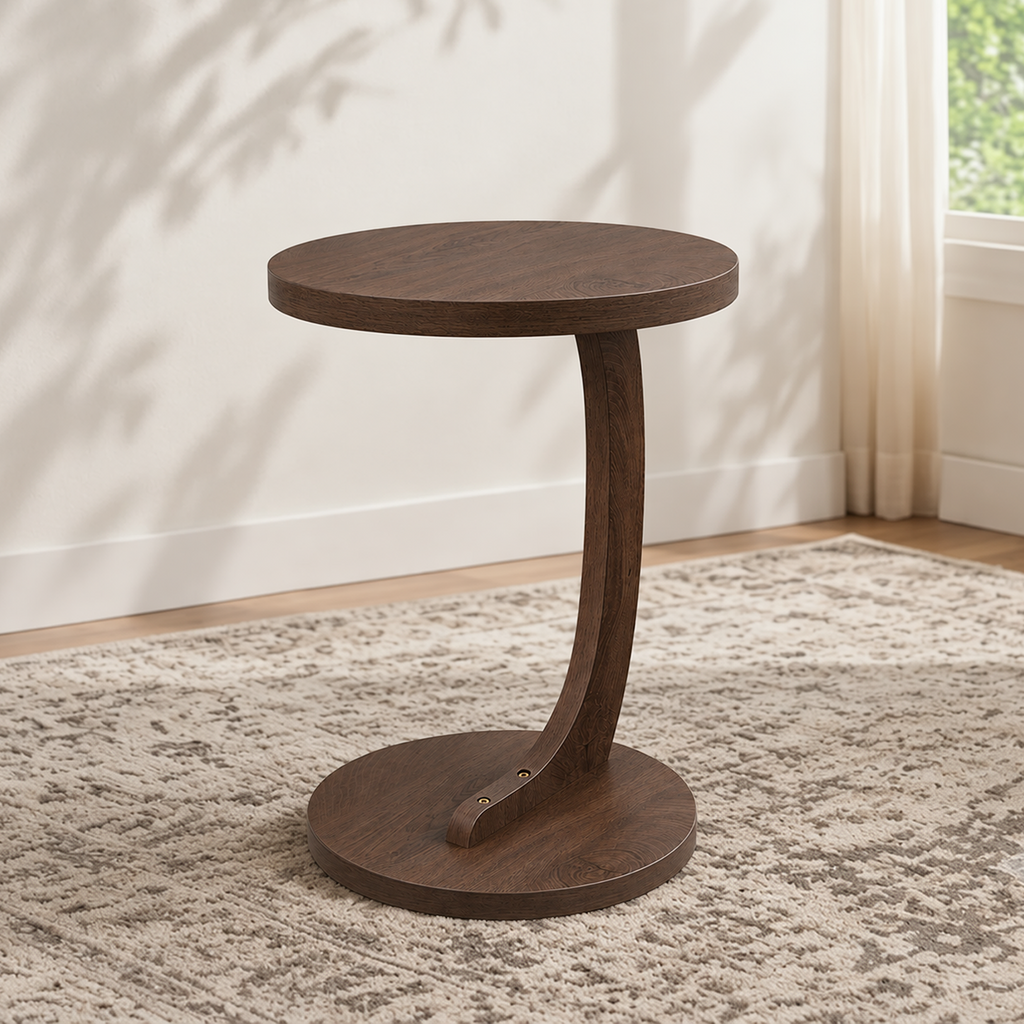 C-Shaped End Table, 14.96-Inch Round, Walnut