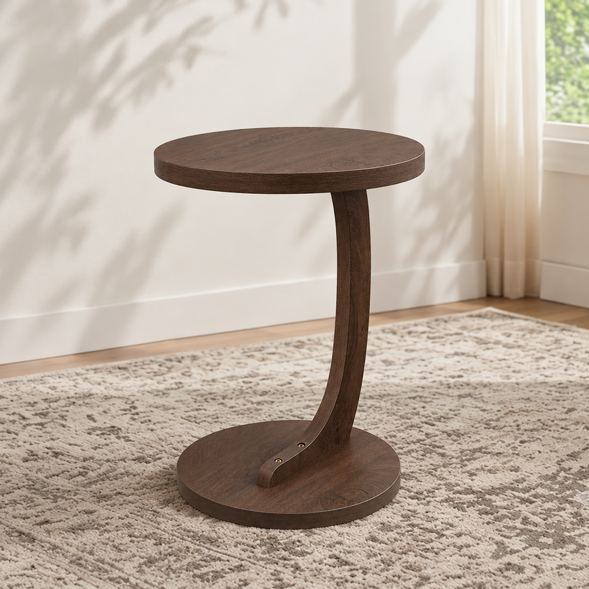 C-Shaped End Table, 14.96-Inch Round, Walnut