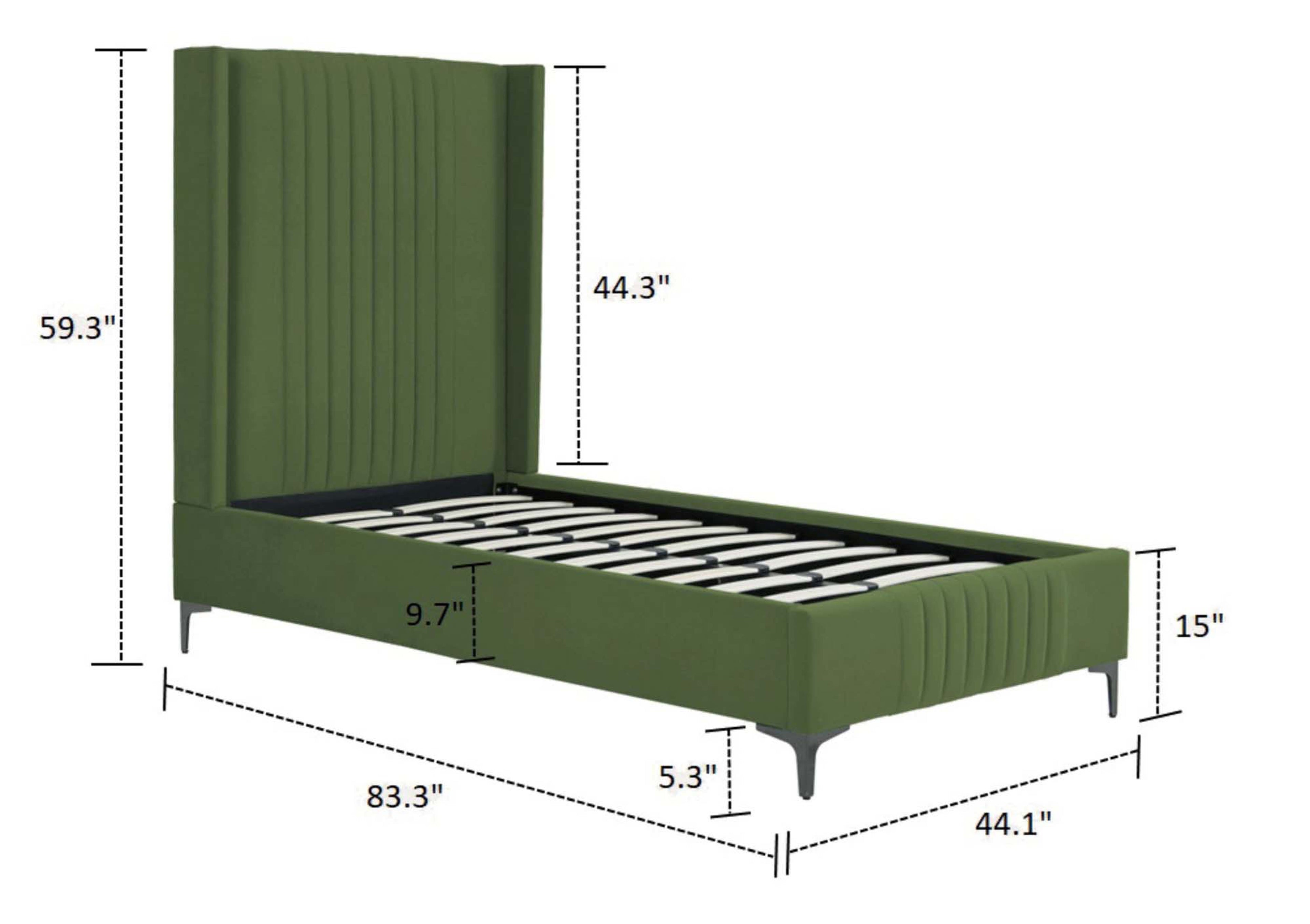 Promenade Upholstered Velvet Twin Bed in Moss