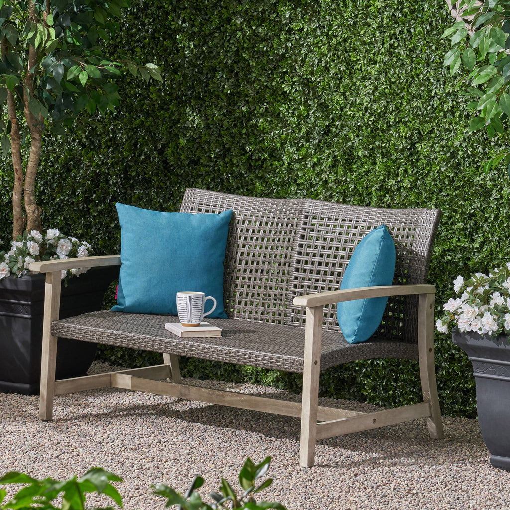 Hampton Outdoor Acacia Wood Wicker Loveseat
