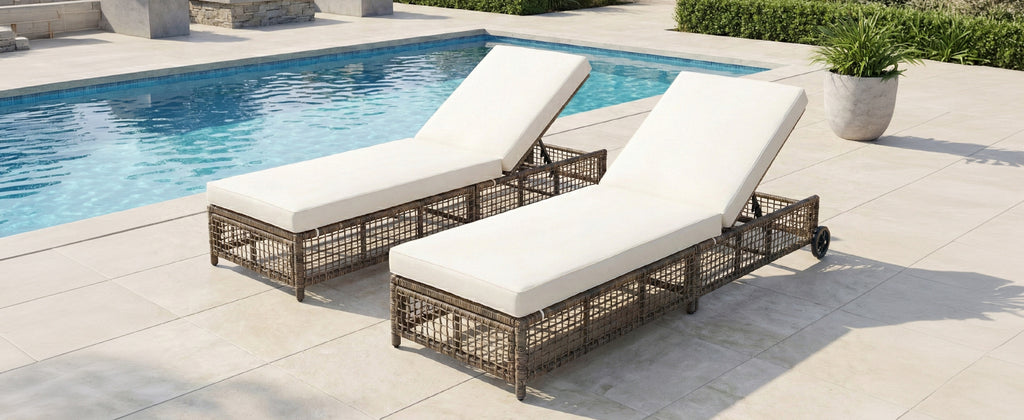 TREXM Outdoor Lounge Chair with Cushion and Wheels