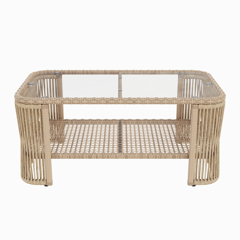 Outdoor PE Rattan Patio Furniture Set with Iron Frame, Dark
