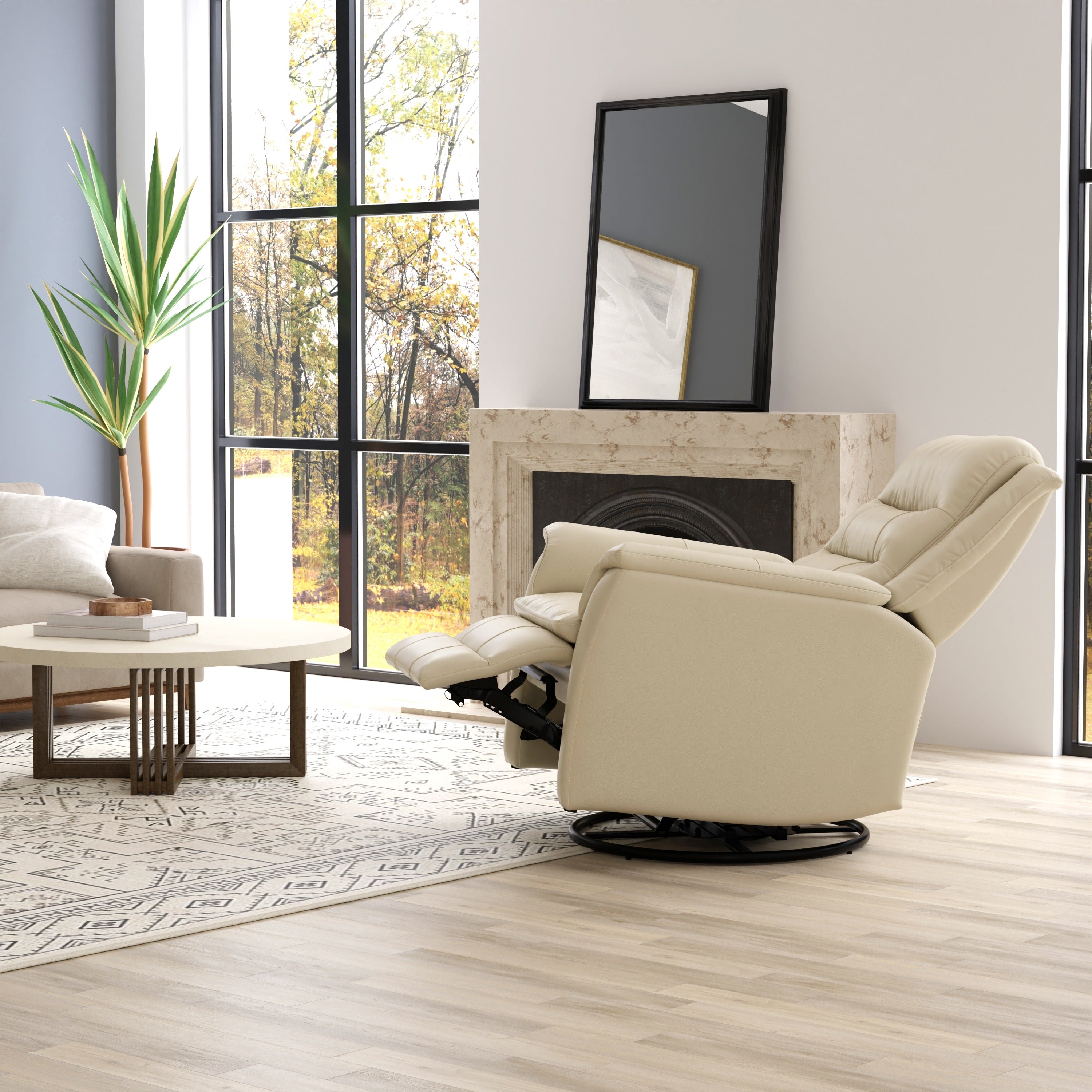 Global Home Swivel Recliner with Manual Footrest In Madras Eggshell