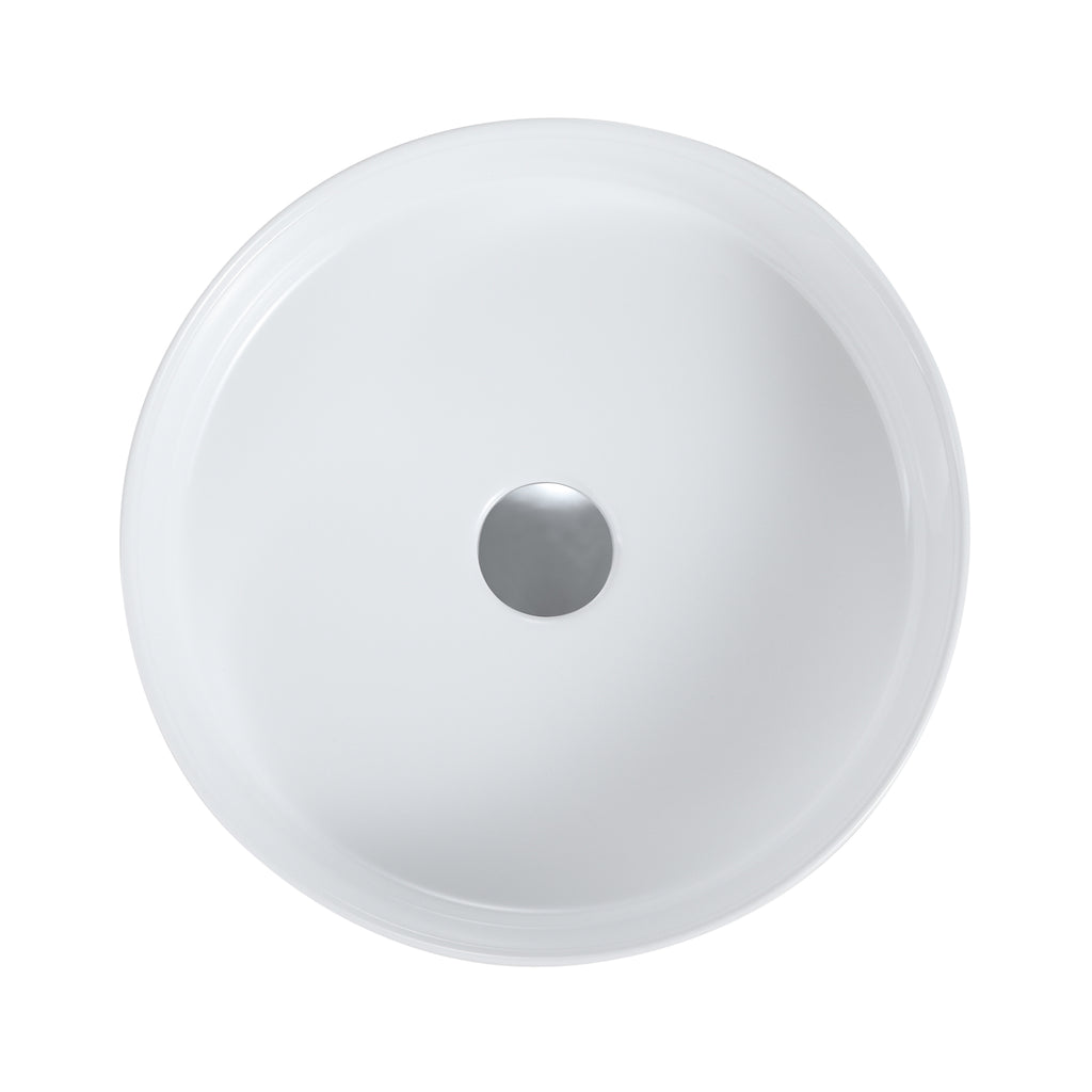 Glossy White Ceramic Vessel Sink, 15.56-Inch Round