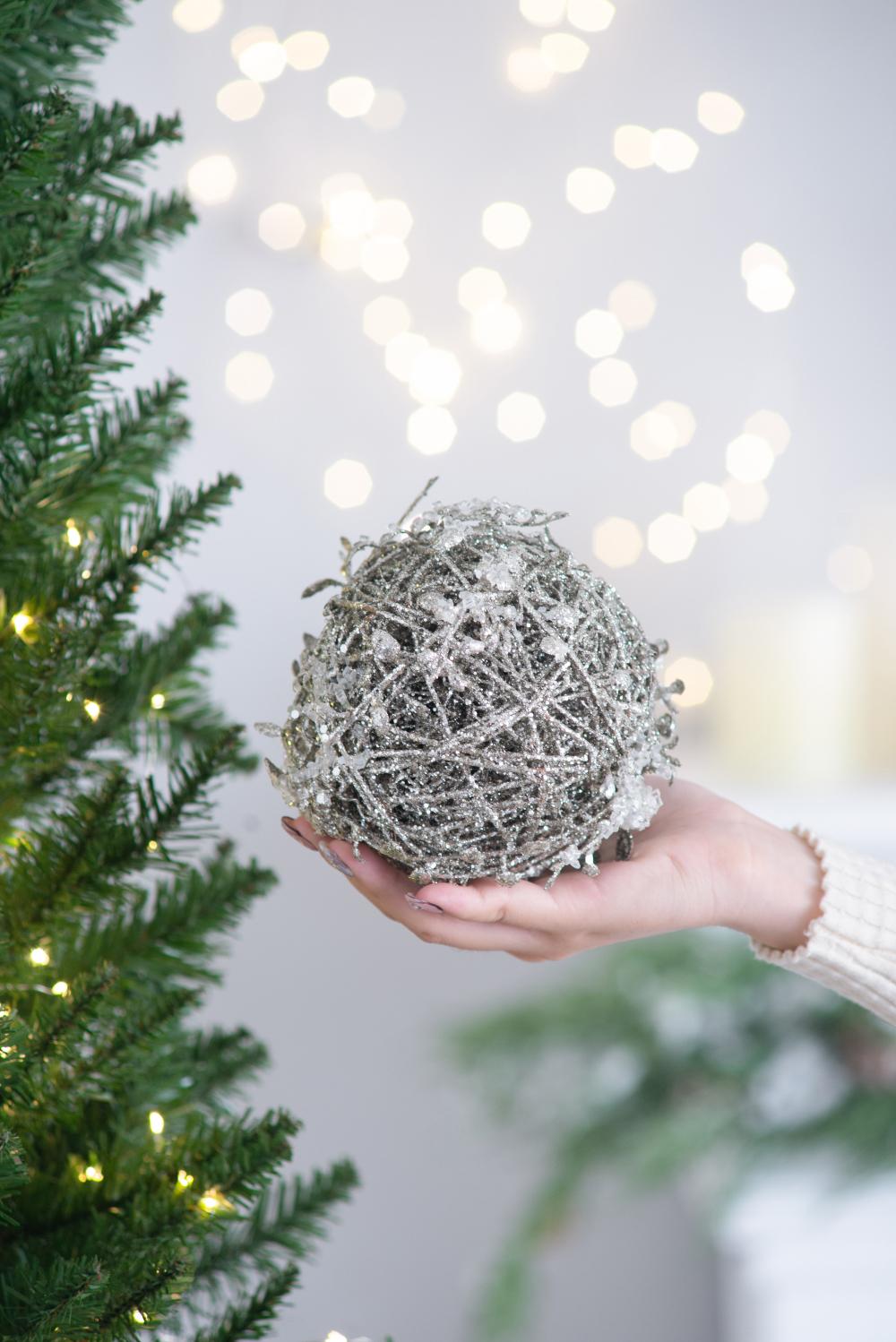 Iced Leaf/Twig Ball Christmas Tree Ornaments