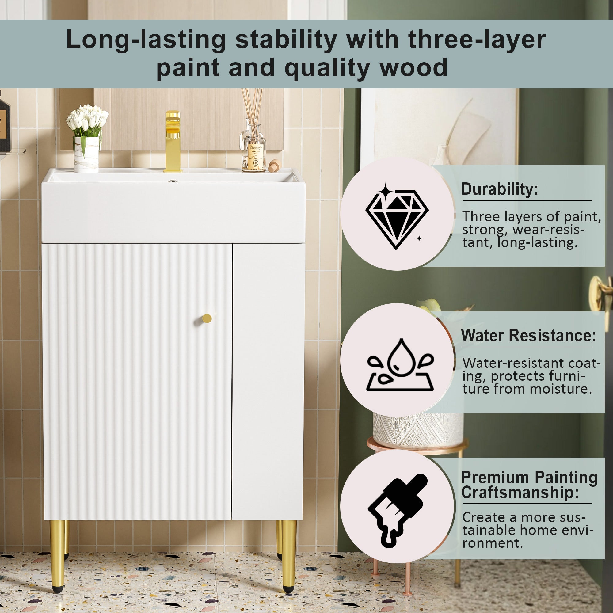21.6" White Right Side Storage Bathroom Vanity