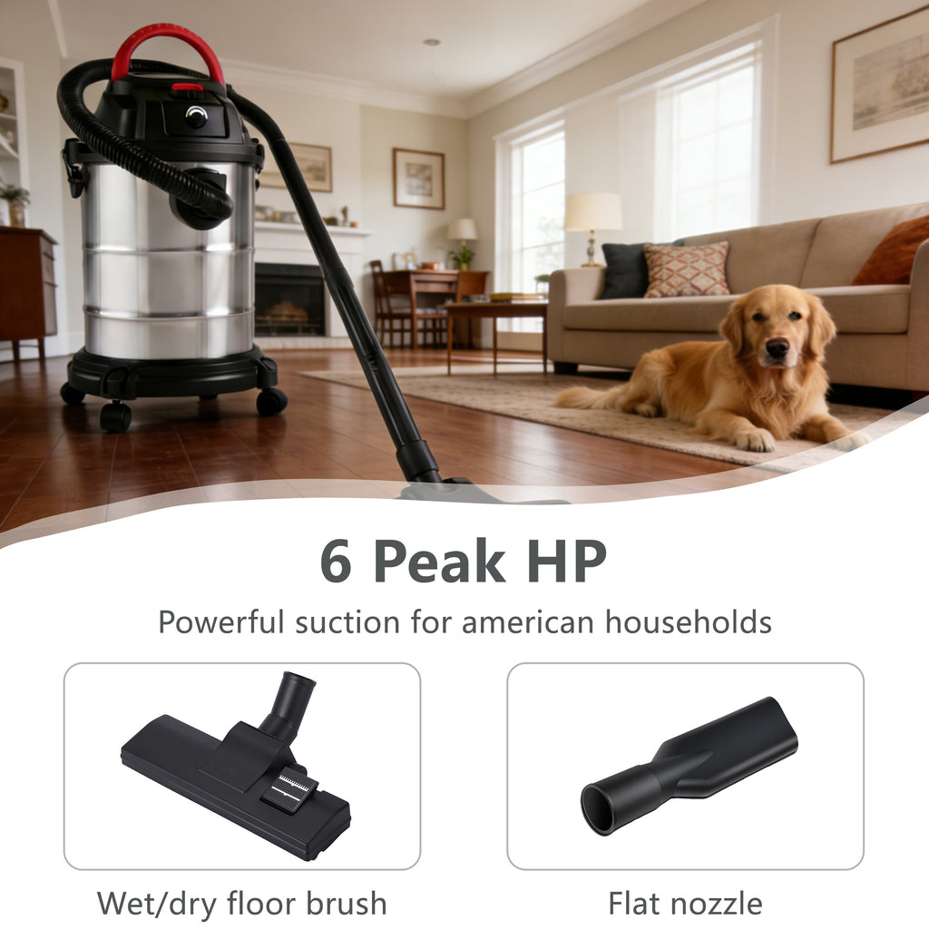 Wet Dry Vac - 8 Gallon, 6 Peak HP 3-in-1 Shop Vacuum