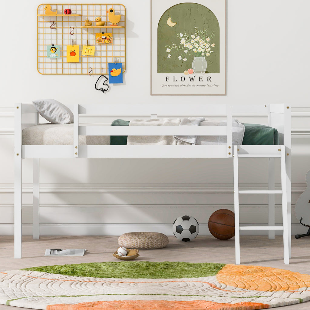 Full Size Wood Low Loft Bed with Ladder