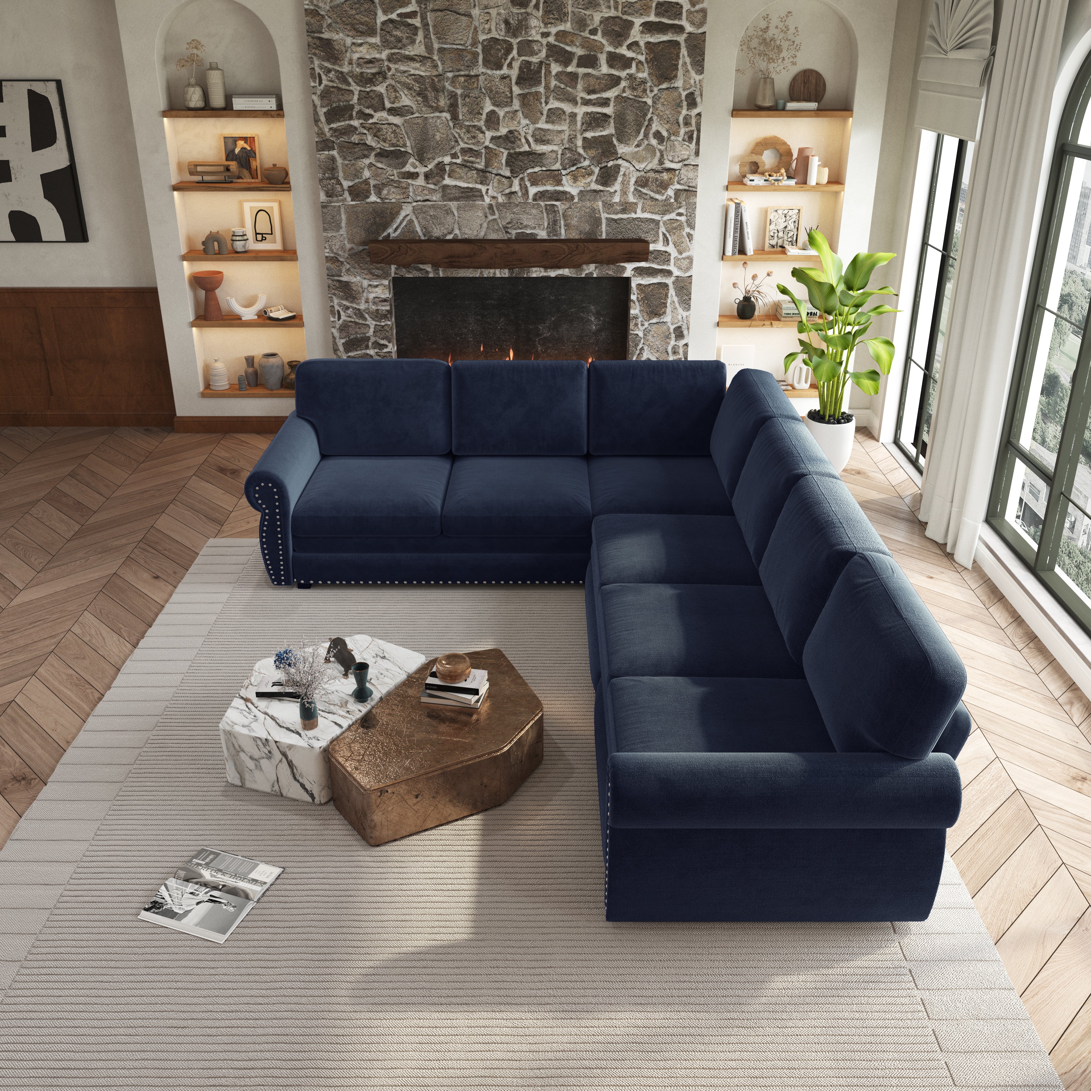 118" L-Shaped Sofa Couch with Pull-Out Bed