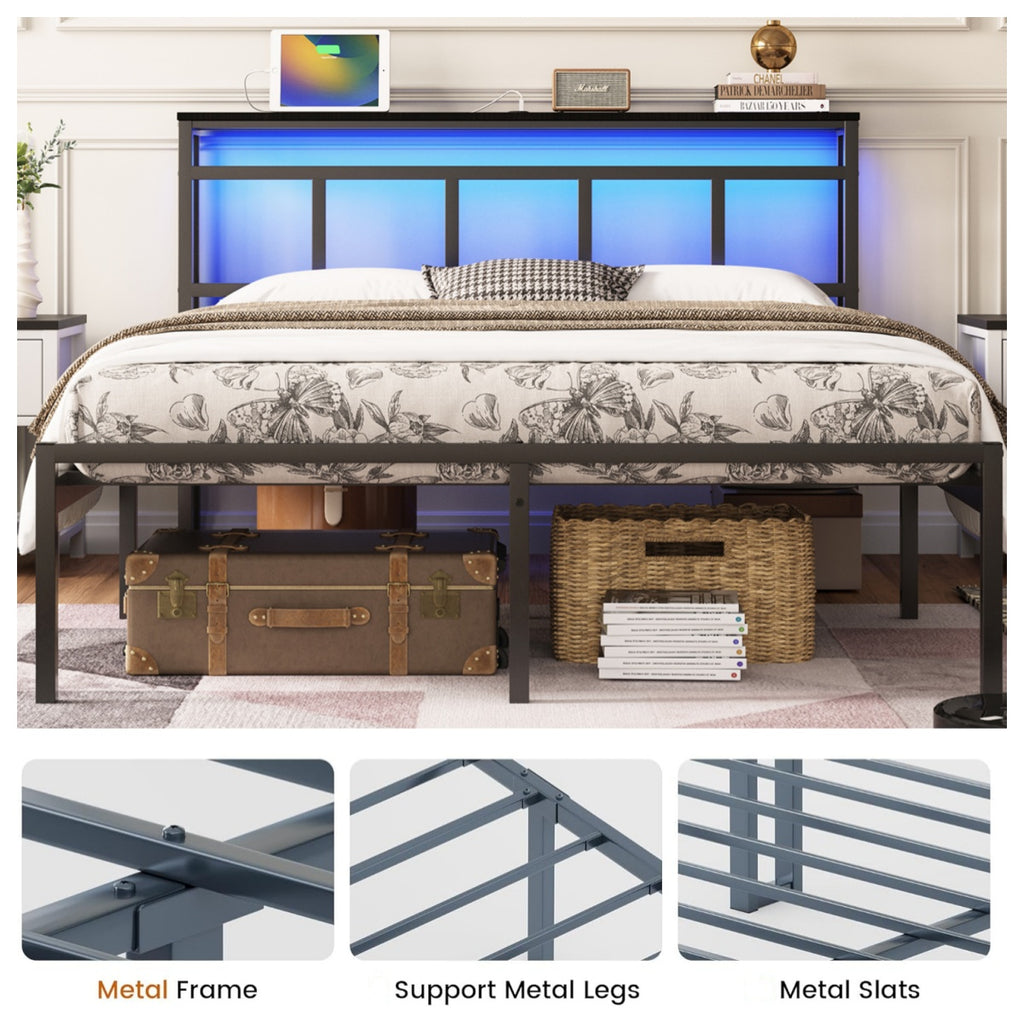 14 Inch Full Bed Frame with Storage Headboard