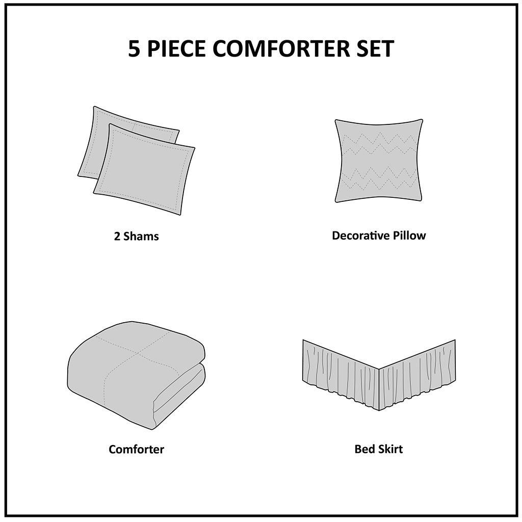 5 Piece Microfiber Ruffled Comforter Set White California King
