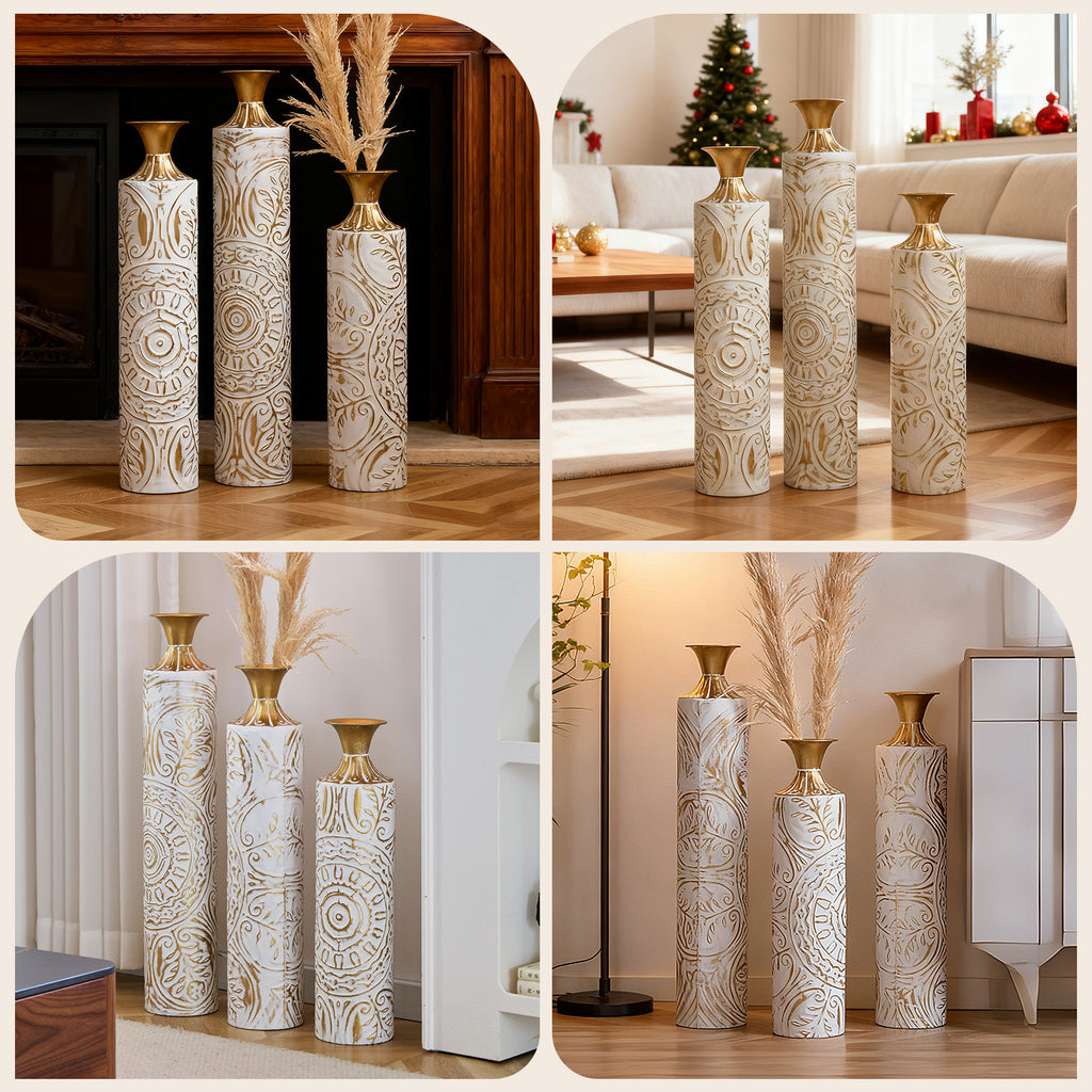 3-Piece Handcrafted Metal Floor Vase Set