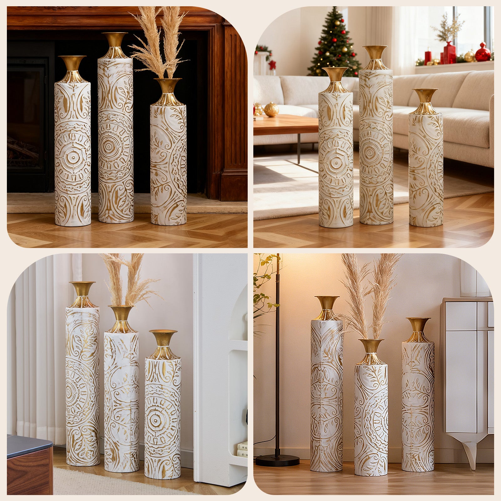 3-Piece Handcrafted Metal Floor Vase Set