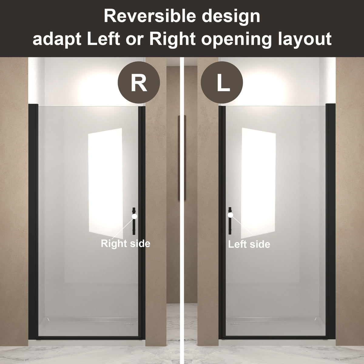 34"x 72" Pivot Shower Door, Matte