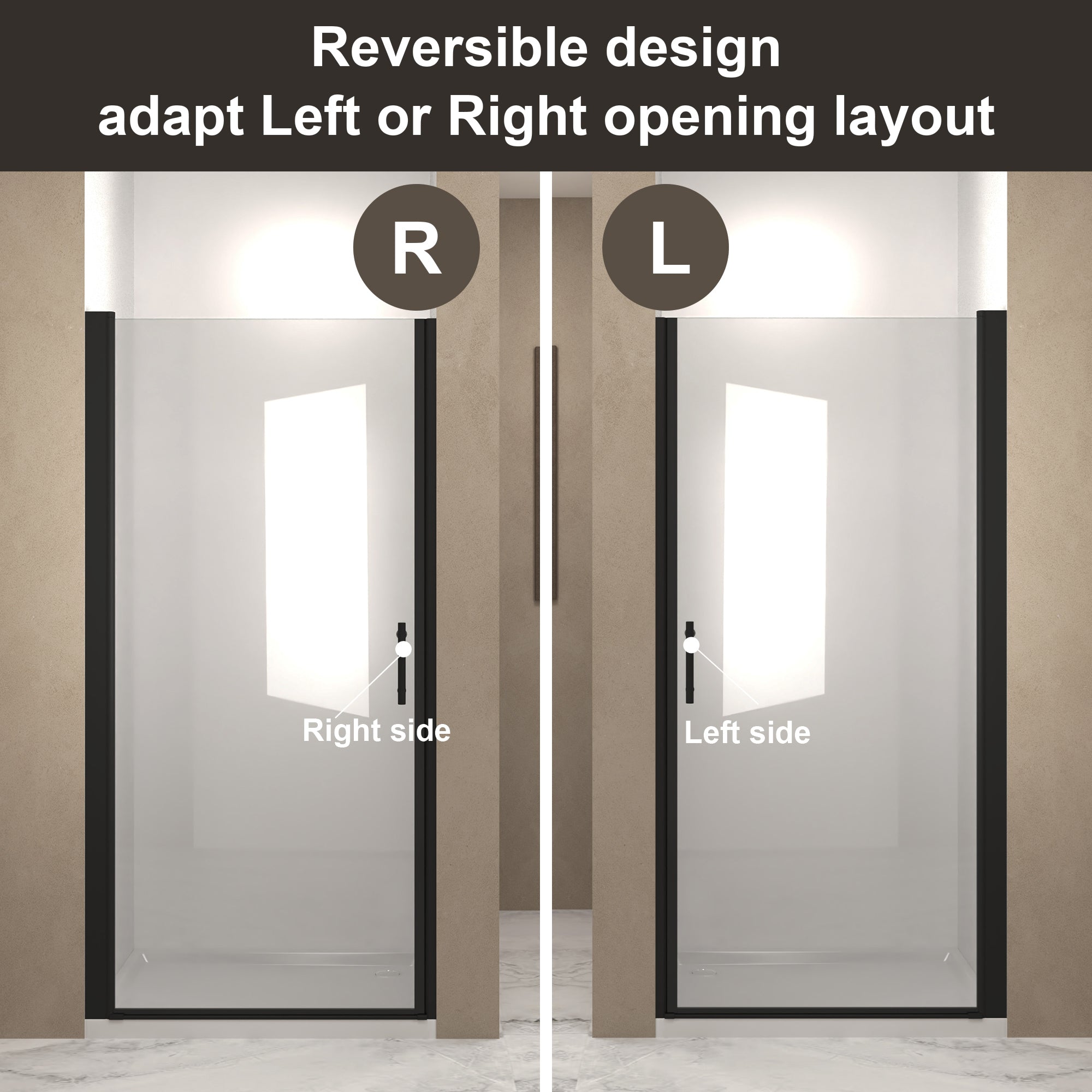 28"x 72" Pivot Shower Door, Matte
