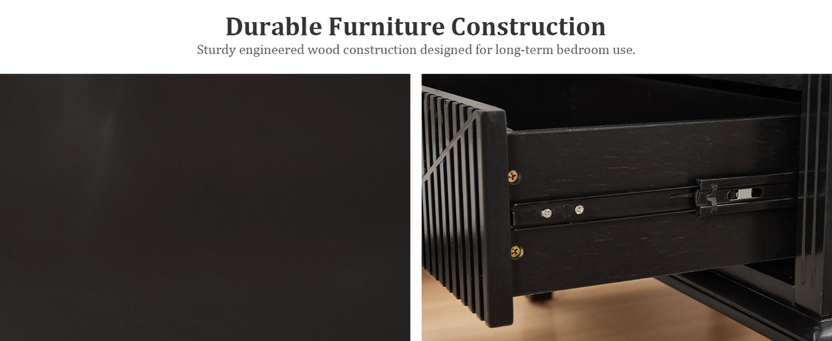 Farmhouse Nightstand with Charging Station, 2-Drawer Engineered Wood Storage Cabinet, Bedside Table for Bedroom