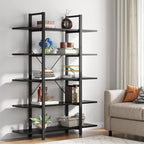 70.07" Height 5-Tier Vintage Industrial Black Bookshelf