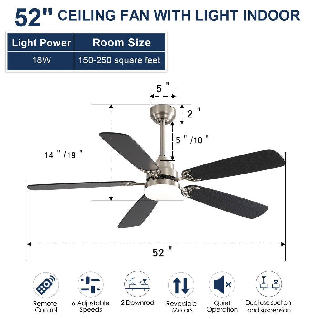 Modern 52 Inch Led Ceiling Fan With Remote Control