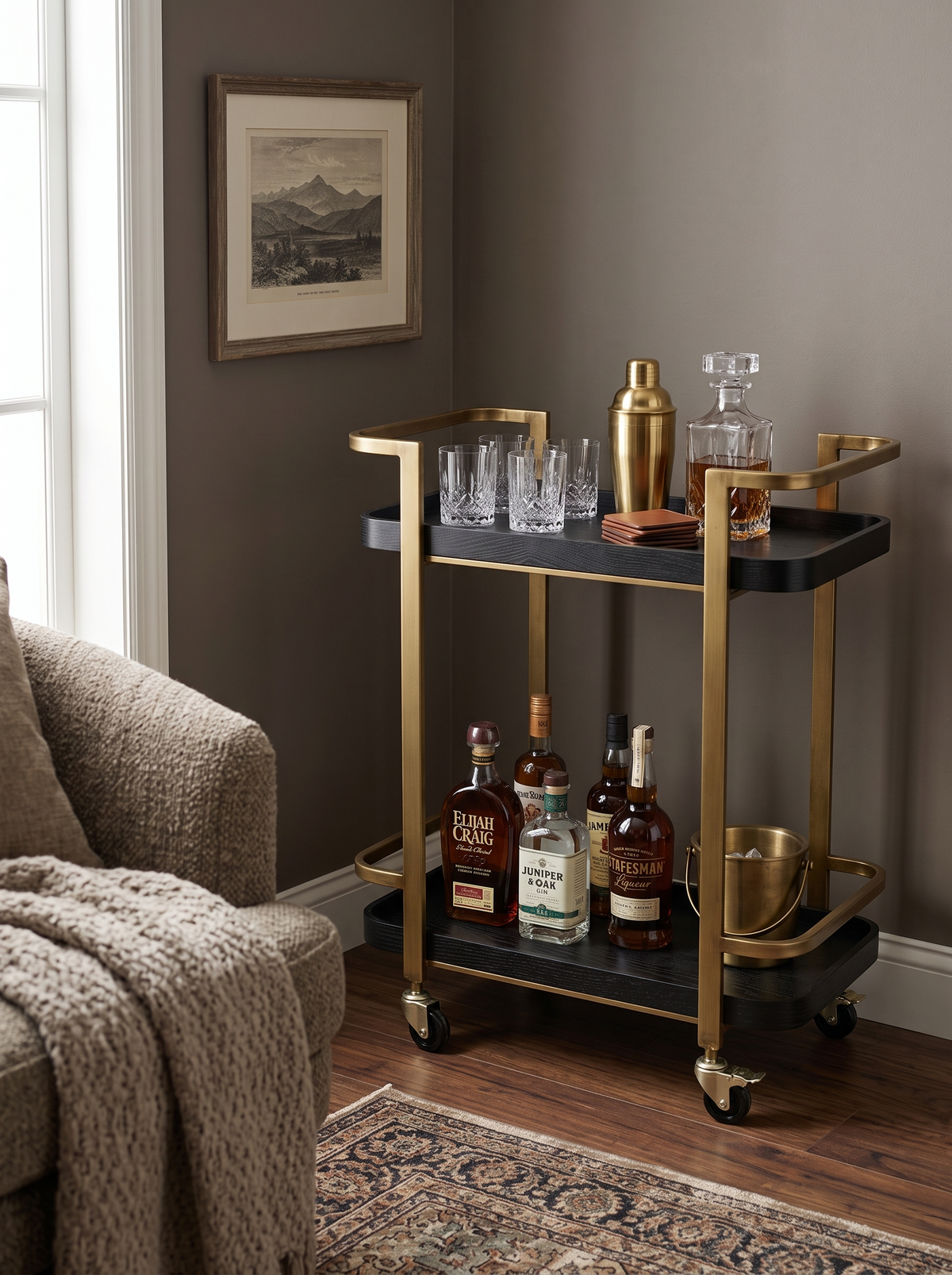 23.8x15.2x32.7" Metal Bar Cart