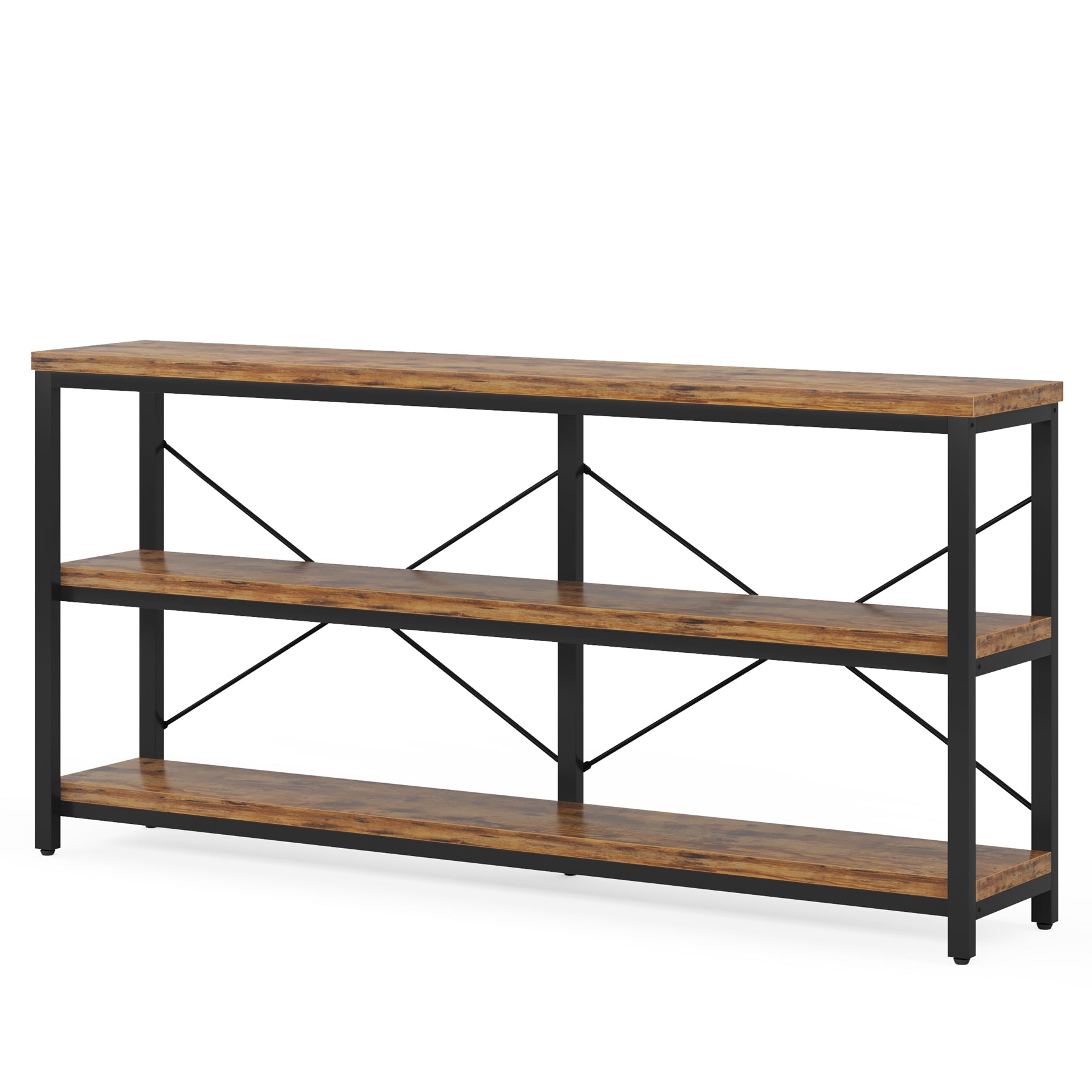 55” Industrial Console Table with Storage Shelves – Rustic
