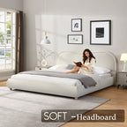 King Size Upholstered Platform Bed Frame with Rounded Corners