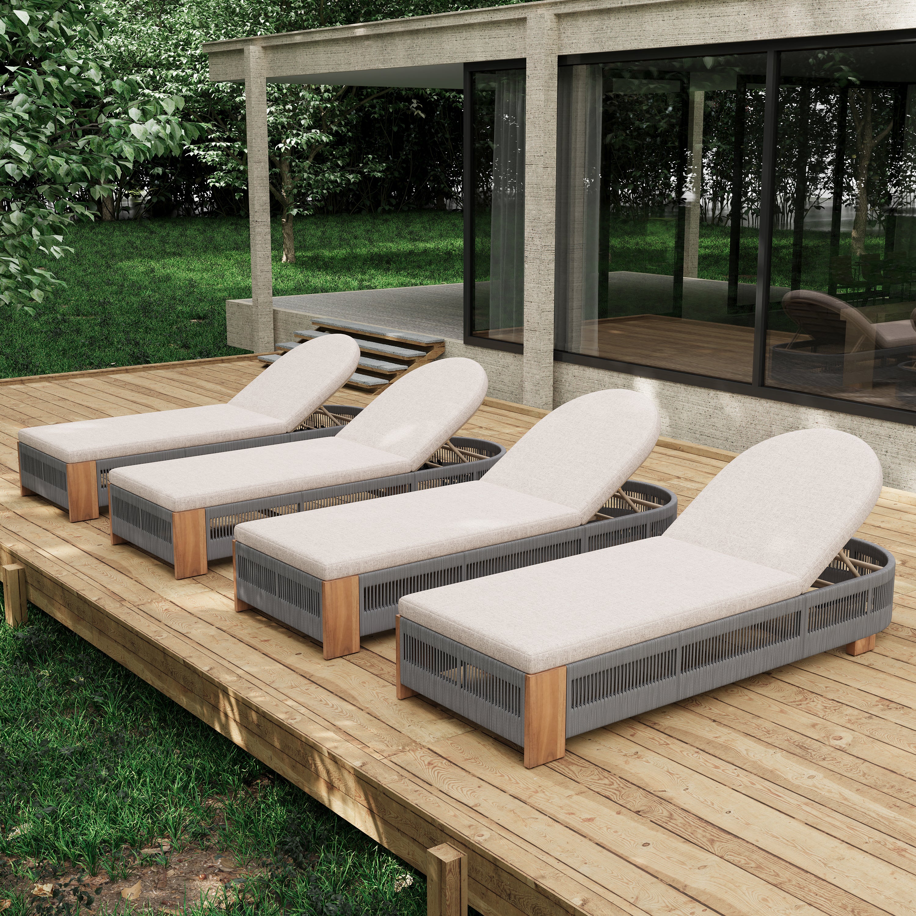 Outdoor Acacia Wood Patio Adjustable Lounge Chair Set of 4