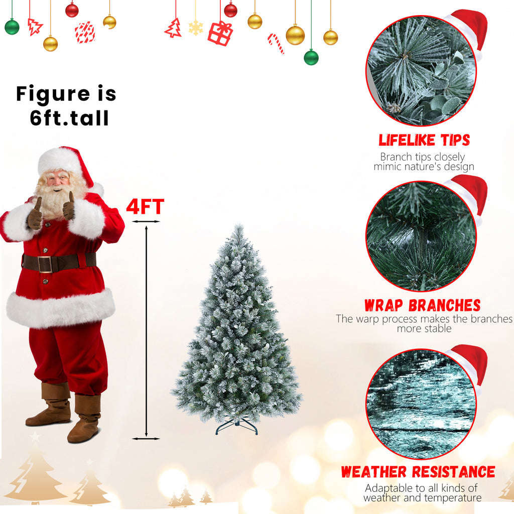 4FT Flocked Christmas Tree with Pine Needles & Eucalyptus Leaves