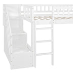 Stairway Twin Size Loft Bed with Two Drawers and Slide, White