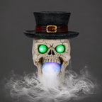 LED Light-Up Skull with Top Hat & Mist Maker Halloween Decoration