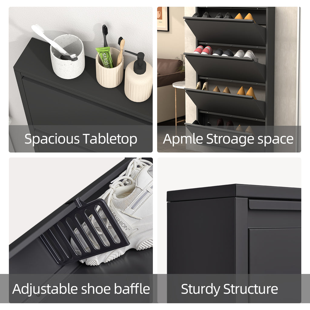 Metal Shoe Cabinet with 4 Flip Drawers