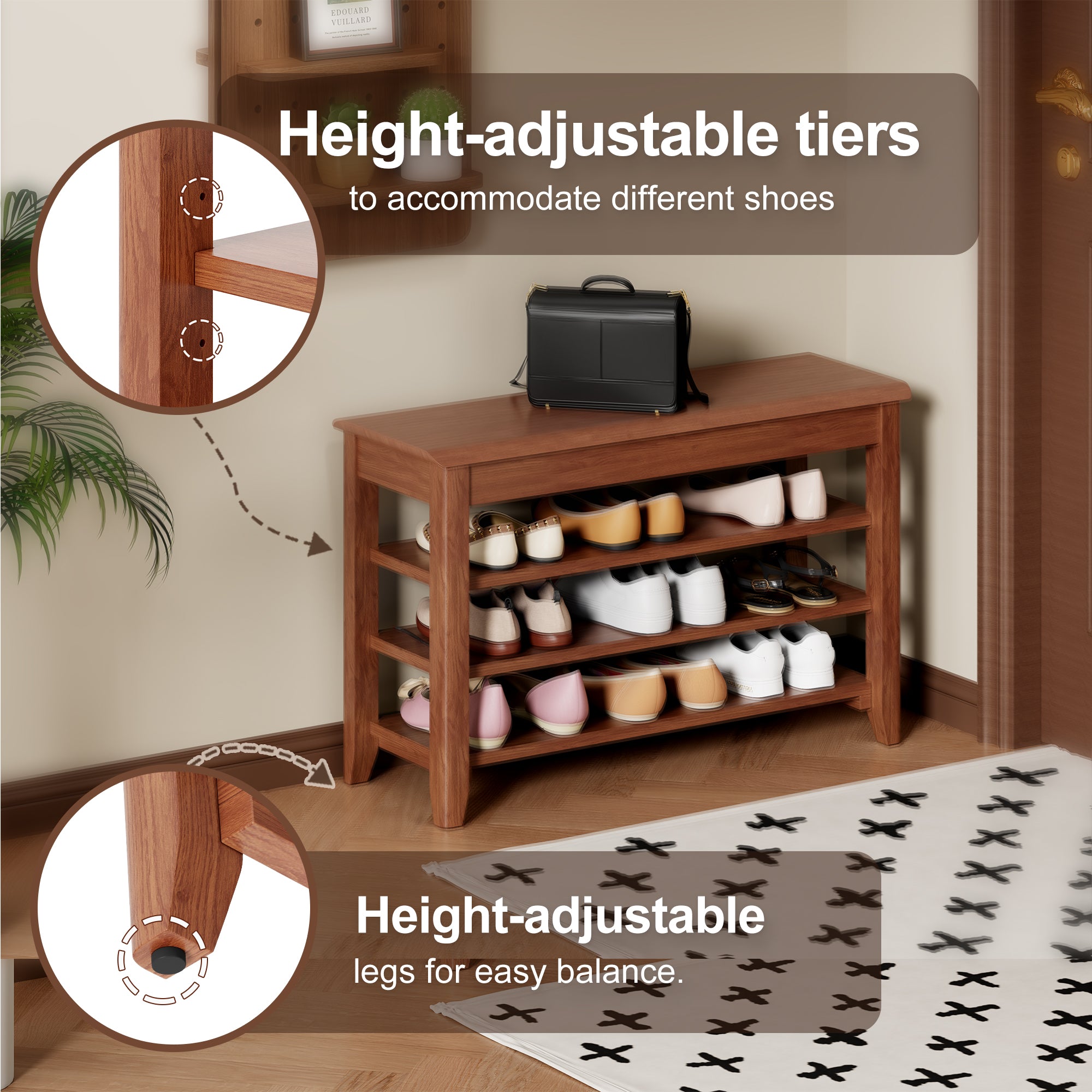 Adjustable Shoe-Changing Bench with Hidden Storage