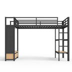 Twin XL Loft Bed Frame with Wardrobe, Metal Loft Bed