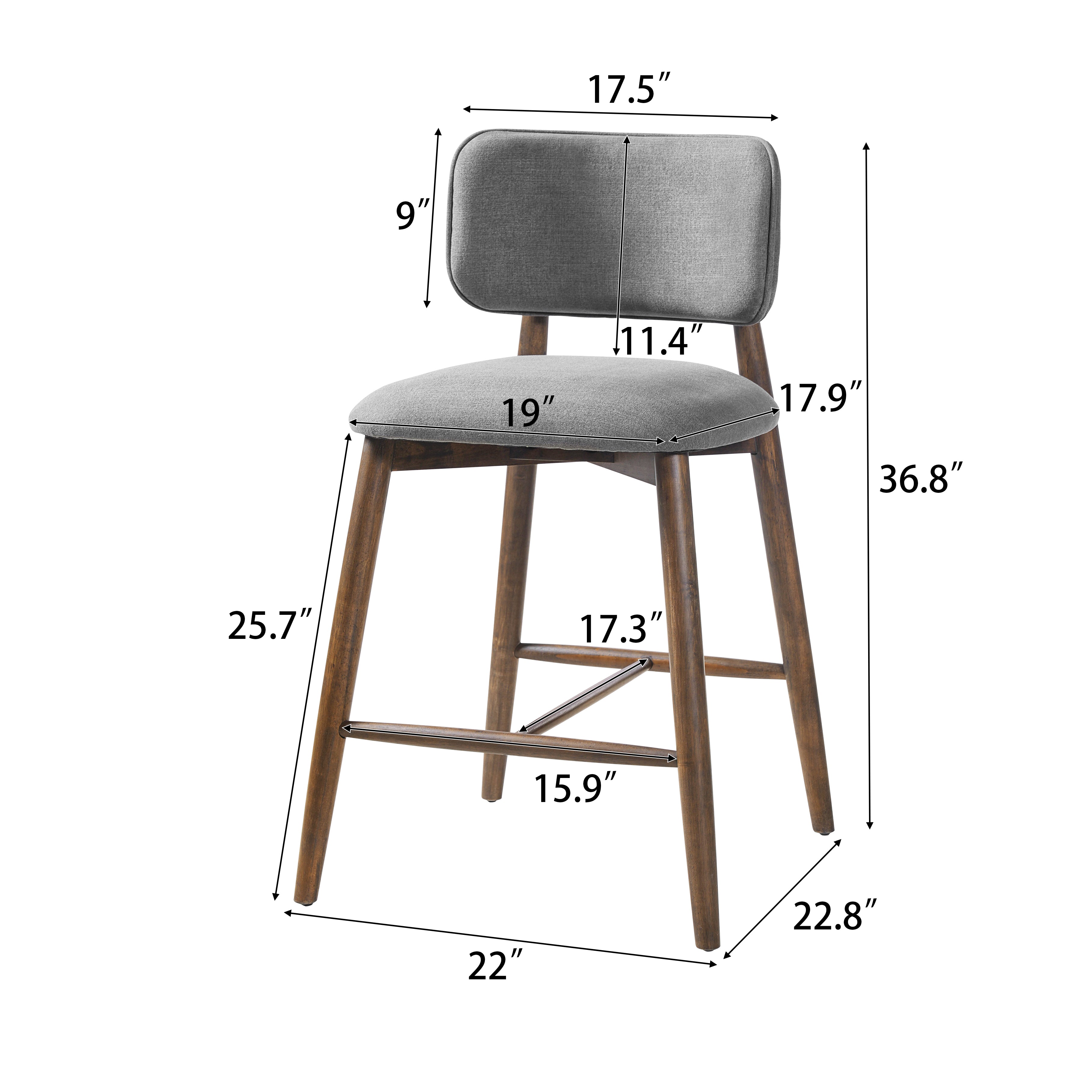 25.7 Inch Seat Height Fabric & Rubberwood Bar Stool