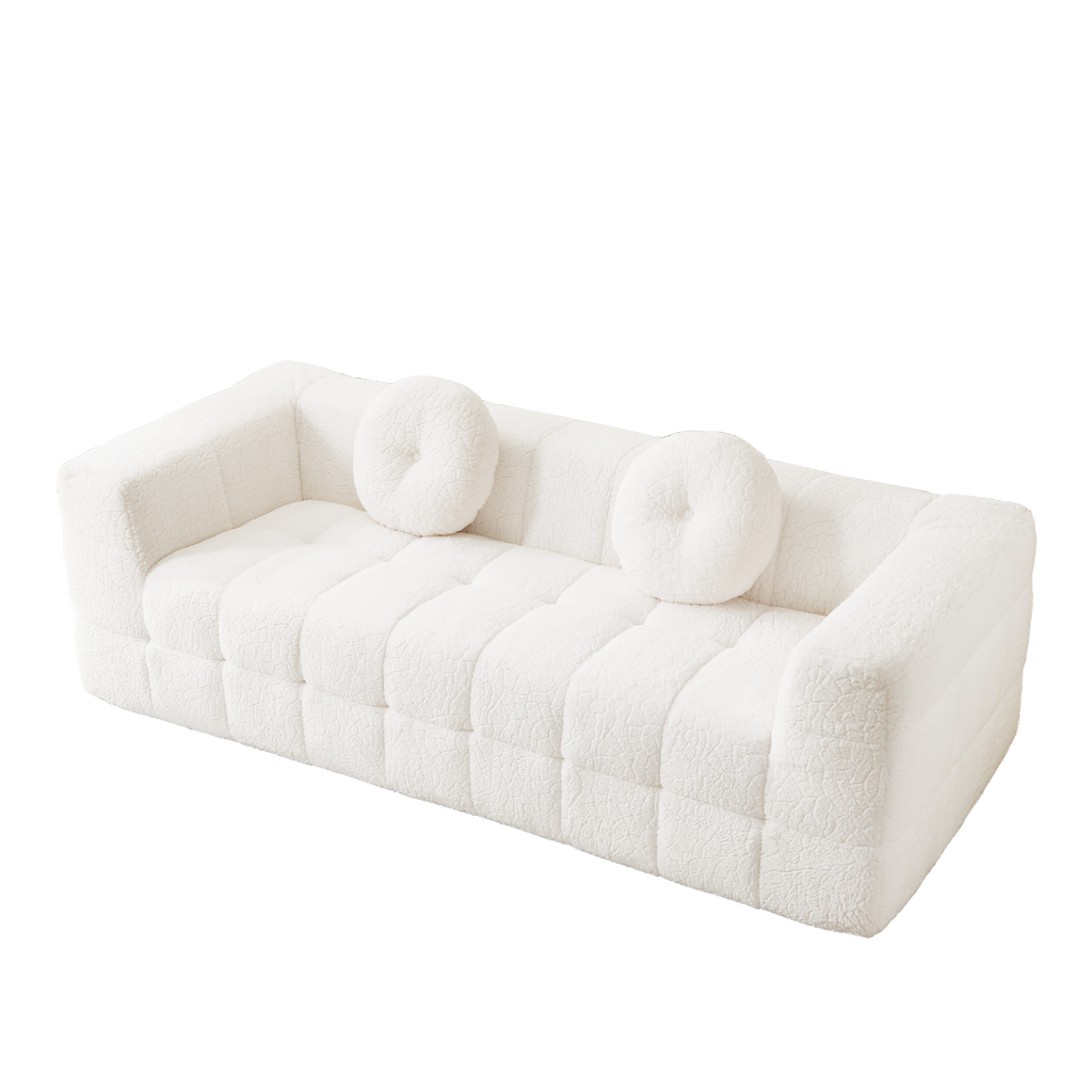 84.6-Inch Modern Boneless Couch with Two Circular Throw Pillows