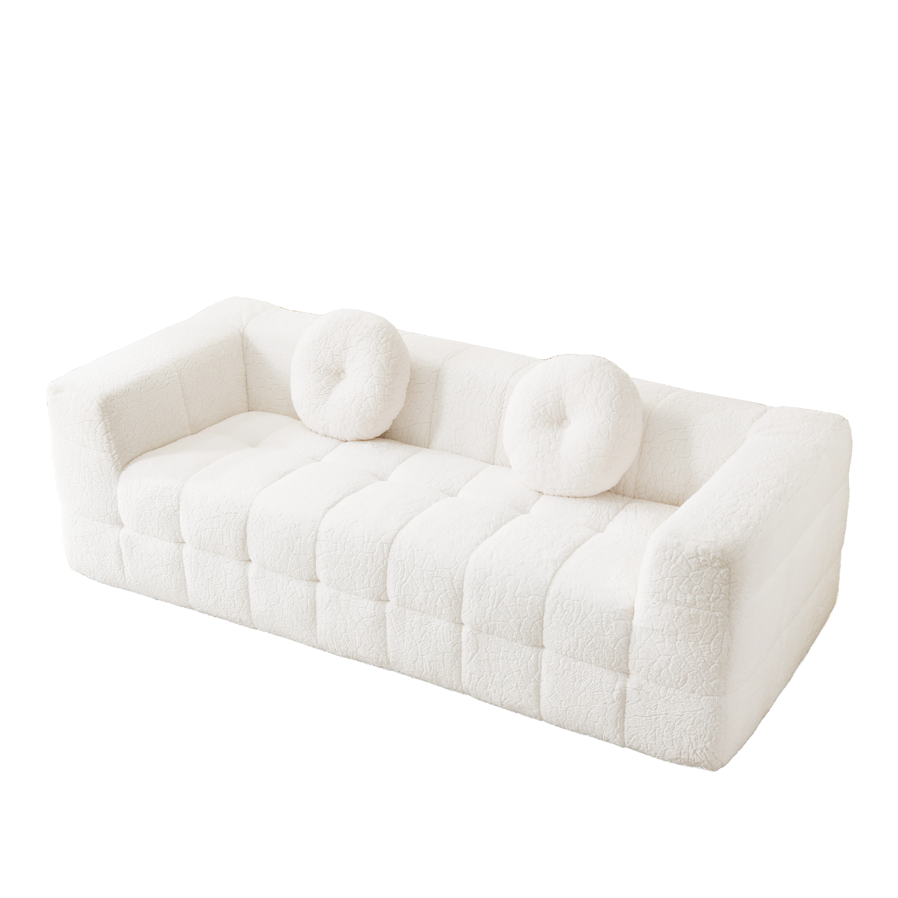 84.6-Inch Modern Boneless Couch with Two Circular Throw Pillows