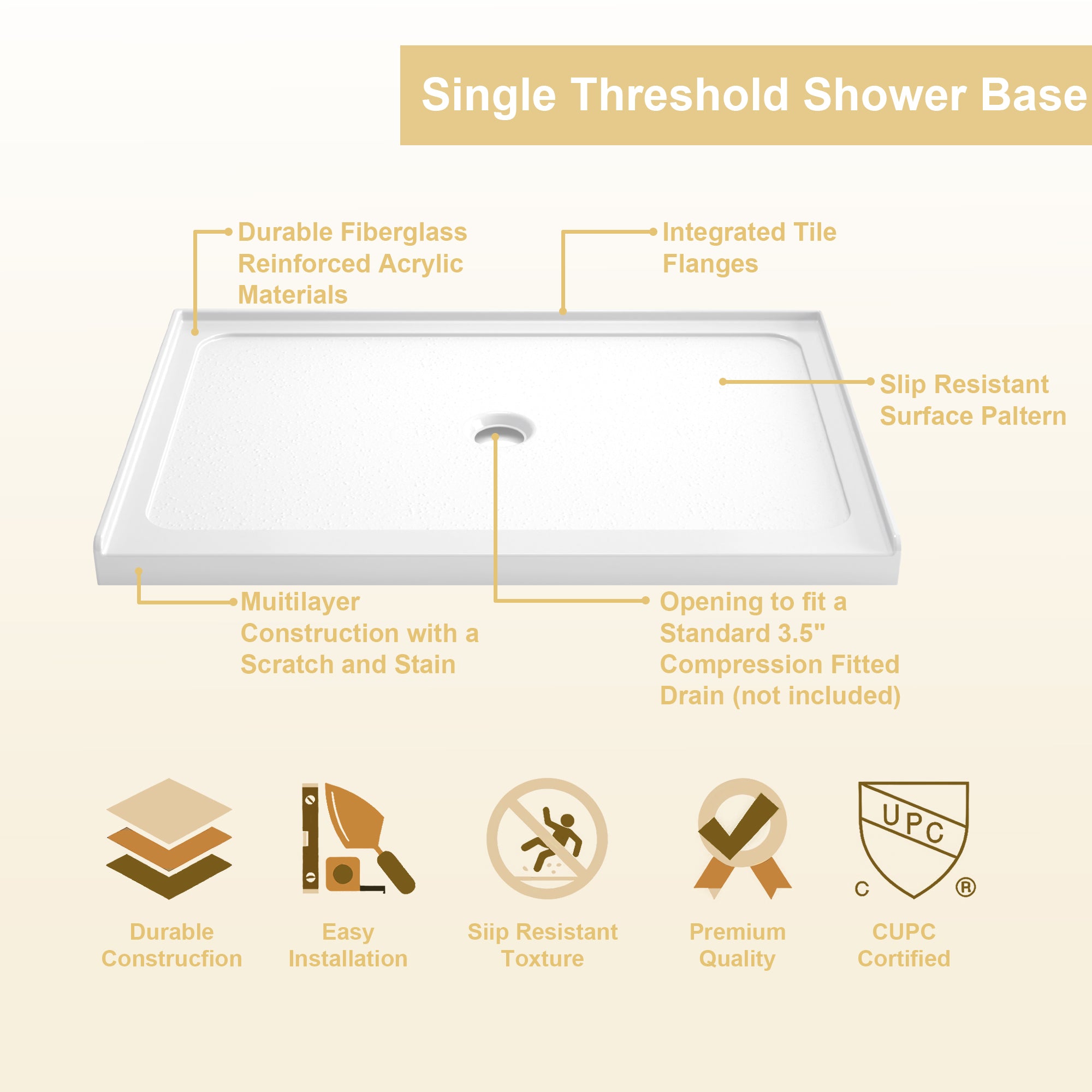 32" x 48" Shower Base Shower Pan