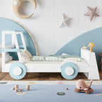 Twin Size Car Bed with Storage Shelves, Kids Platform Bed