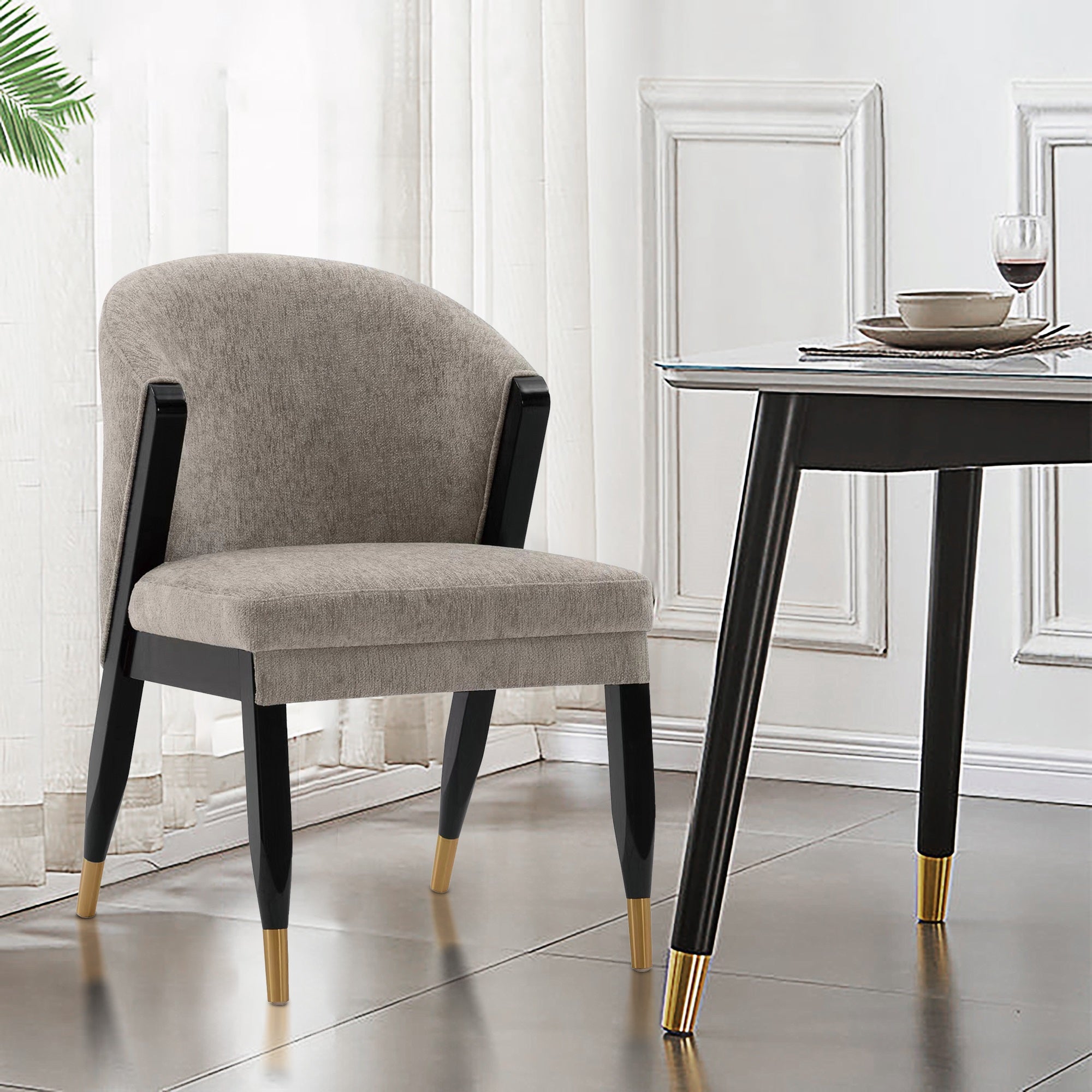 Ola Wood Chenille Dining Chair in Stone