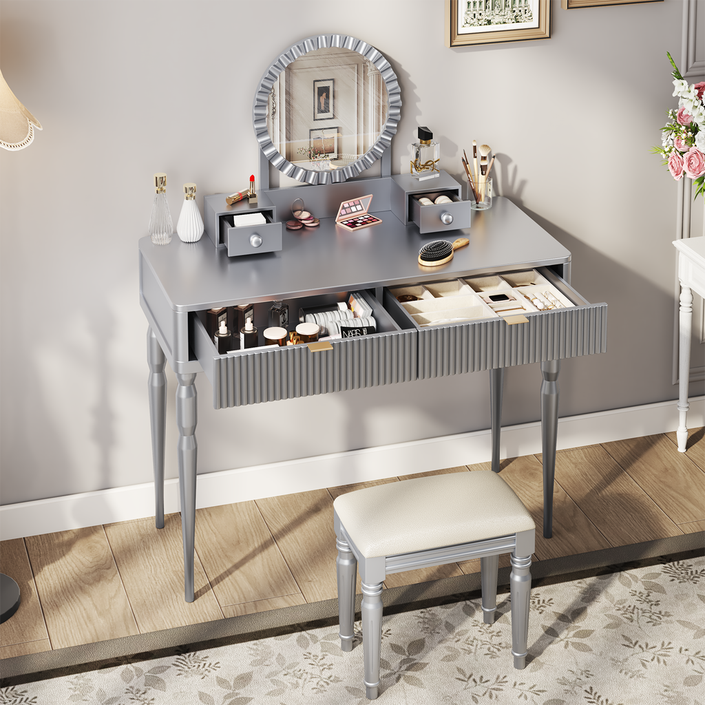 Luxury Vanity Desk with Round Mirror