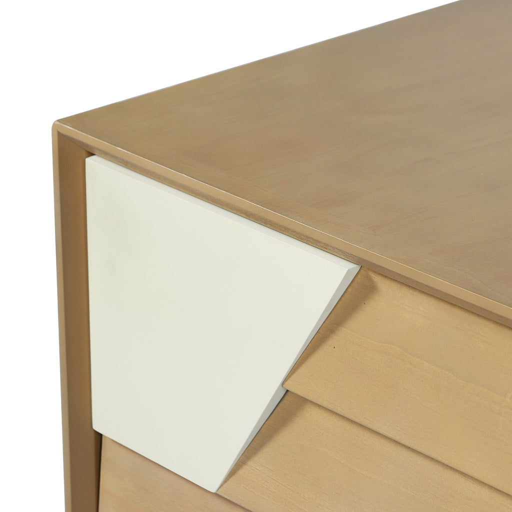 Modern 2-Drawer Nightstand, Japandi Style with Geometric Patchwork, Natural
