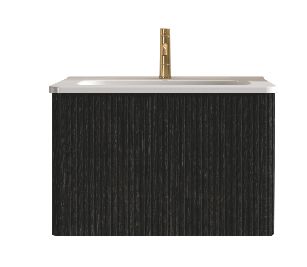 Etna 24-Inch Floating Bathroom Vanity, Black Melamine with White Ceramic Sink