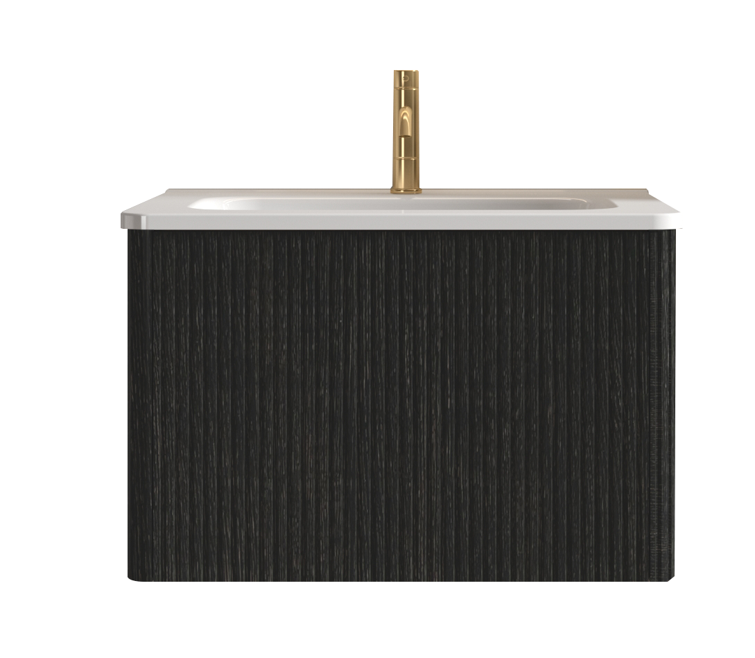 Etna 24-Inch Floating Bathroom Vanity, Black Melamine with White Ceramic Sink