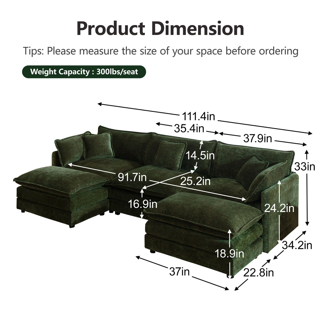 U-Shaped Sectional Sofa w/Reversible Footrest