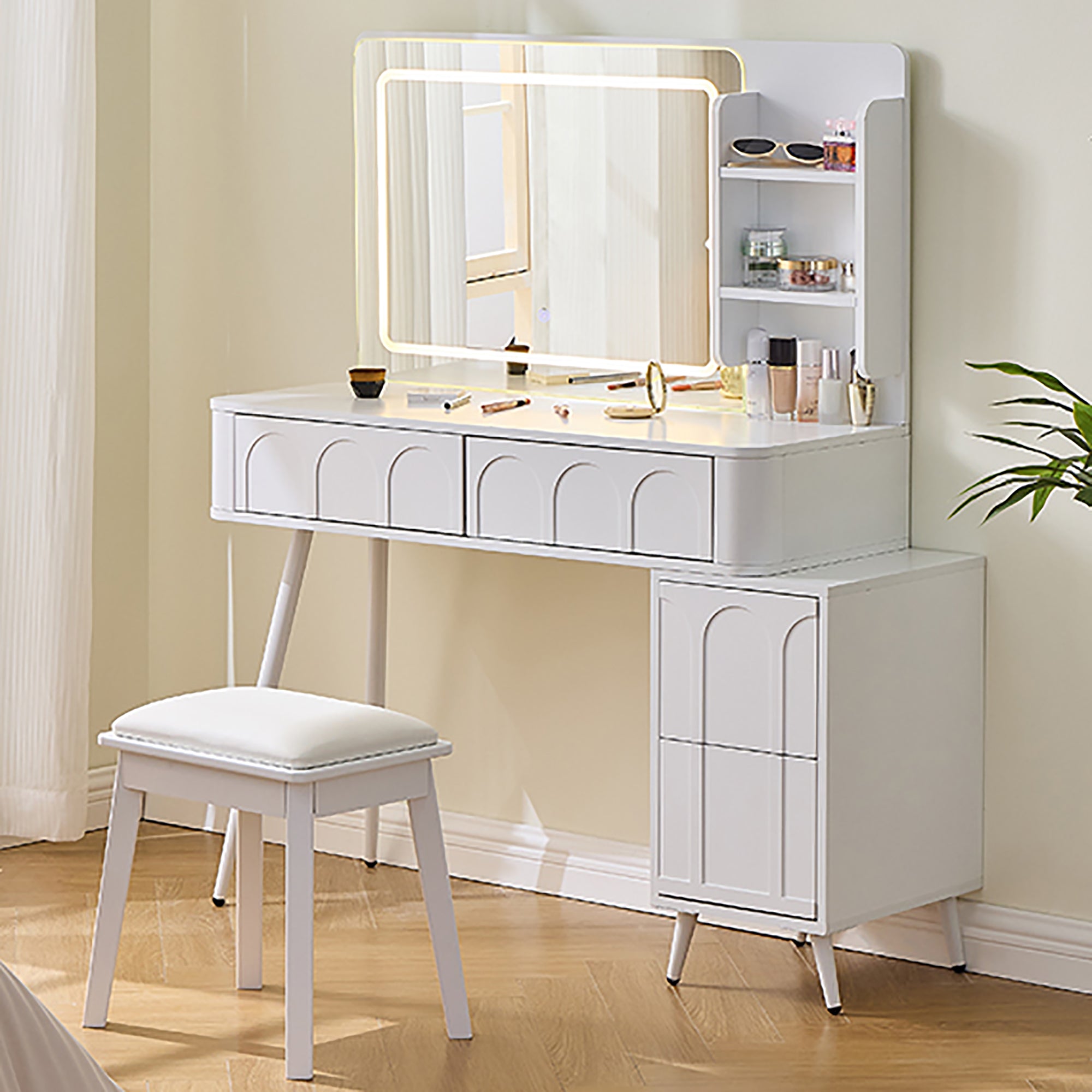 Modern Makeup Vanity Desk with LED Lights & Mirror